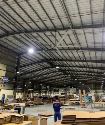 lắp đặt quạt HVLS công nghiệp cho kho sách Giáo dục Hà Nội